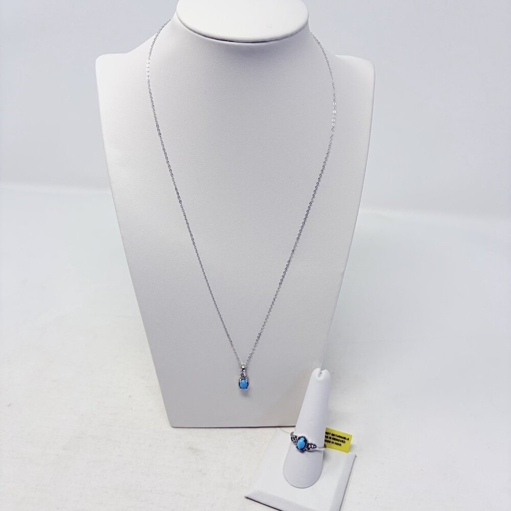 Shop LC Arizona Sleeping Beauty Turquoise/Cambodian Zircon Ring & Necklace‎ 5144